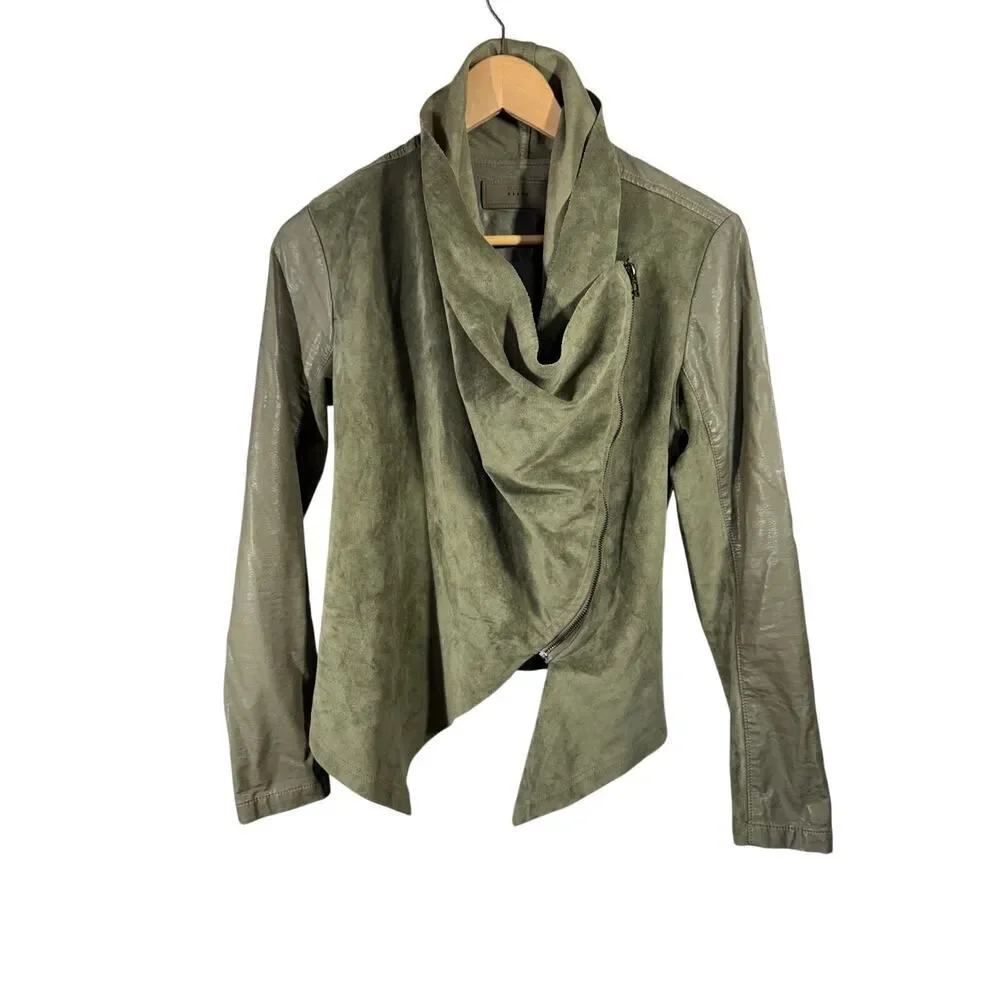 BLANK NYC Women's Faux Suede/Leather Asymmetrical Zip Front Jacket Green Size XS